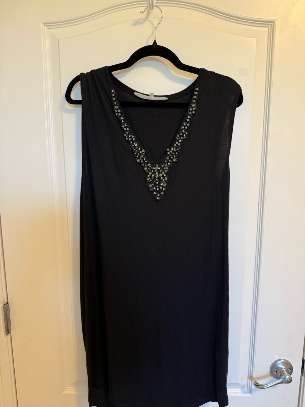 RACHEL Rachel Roy Black Sleeveless V-Neck Dress with Beaded Detail